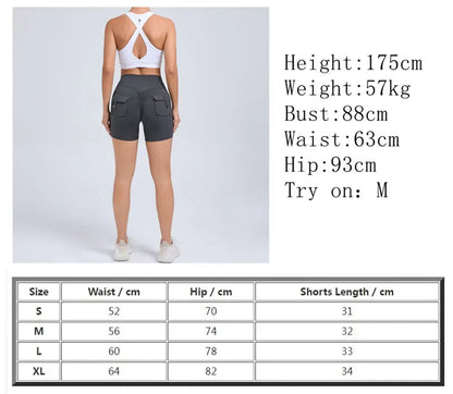 Sport Gym Shorts Women with Pocket Push up Scrunch Short Gym Mujer Ropa De Yoga Clothes Blue Yellow Pink Red Purple Beige White