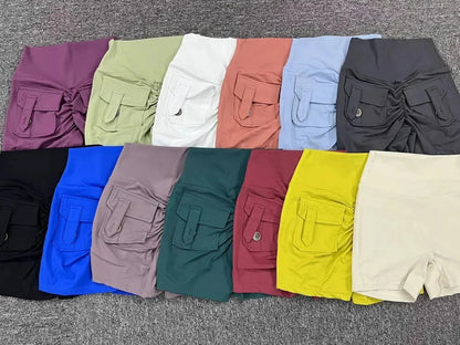 Sport Gym Shorts Women with Pocket Push up Scrunch Short Gym Mujer Ropa De Yoga Clothes Blue Yellow Pink Red Purple Beige White